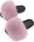 Real Fox Fur Slides for Women - Furry Slides Fluffy Fur Slippers Open Toe Flat Slides Fur Sandals Outdoor